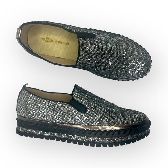 Jolimall Women's Disco Loafer Size 10 Silver Platform Shoe Slip On Glitery Flats - Picture 10 of 10